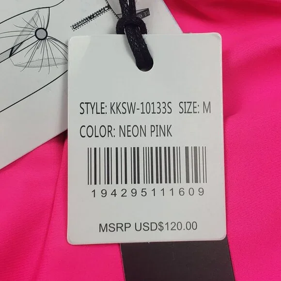Kendall and Kylie One Piece Swimsuit Women's Medium Neon Pink & Black Call Out - Picture 3 of 16